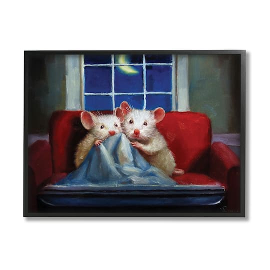 Stupell Industries House Mice Snuggling Under Blanket Watching TV in Frame Wall Art